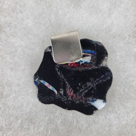 Dichroic Glass Abstract Iridescent Design & Silver-Tone Bail Pendant - Picture 3 of 5